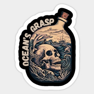 Skull Swimming Beneath Undulating Waves - Ocean’s Grasp Sticker